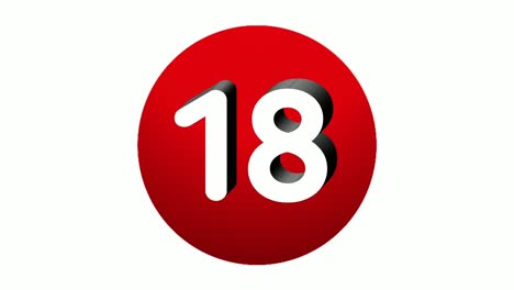 3D-Nummer-18,-Symbol-Für-Animations-Bewegungsgrafiken-Mit-Achtzehn-Zeichen-Auf-Roter-Kugel-Auf-Weißem-Hintergrund,-Cartoon-Videonummer-Für-Videoelemente