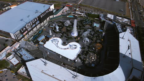 Drone-Shot,-Las-Vegas-Ballpark-During-Christmas-and-New-Year-Holidays,-Summerlin-Nevada-USA