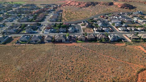 Washington-County,-Utah,-United-States---A-Picturesque-Scene-in-Hurricane-City-at-Dusk---Aerial-Drone-Shot