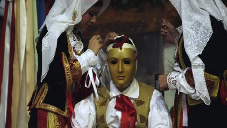 Ritual-dressing-mask-of-Su-Composidori,-Sartiglia-feast,-Oristano,-Sardinia,-Italy,-Europe