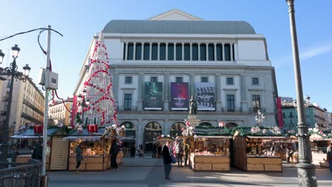 Wide-angle-shot-of-the-Teatro-Real-located-at-Plaza-Isabel-II-and-opposite-the-Royal-Palace-is-Spain's-foremost-institution-for-the-performing-and-musical-arts