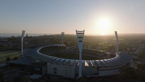 AERIAL,-Sunshine-Over-Rebuilt-Kardinia-Park,-Geelong-Australia