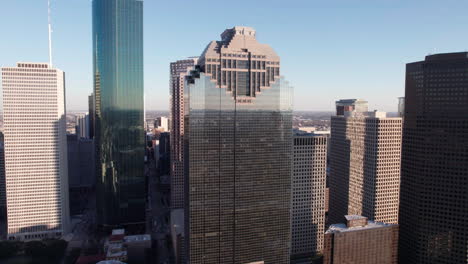 Modern-Skyscrapers-of-Downtown-Houston-TX-USA,-Drone-Aerial-View