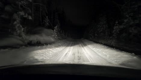 Conducir-Por-La-Carretera-De-Invierno-Durante-La-Noche.-Punto-De-Vista