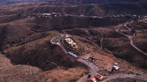 Aerial-View,-Jerome-State-Historic-Park-Mining-Museum-in-Douglas-Mansion