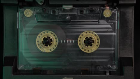 Playing-Audio-Cassette-Tape-Till-The-End-and-Taking-Out-From-Deck-Player,-Close-Up