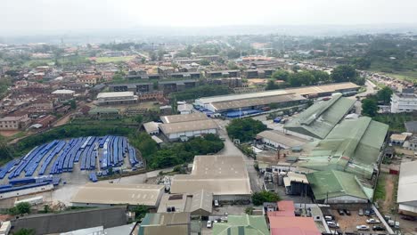 High-angle-handheld-shot-of-commercial-treatment-facility-on-hazy-day