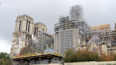 A-View-Of-On-Going-Construction-Of-Notre-Dame-Cathedral-In-Paris,-France