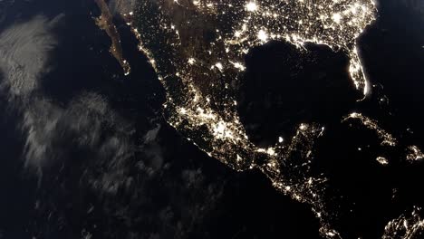 Planeta-Tierra-Desde-La-Vista-Espacial-Iluminada-Por-La-Noche-Representación-De-Animación