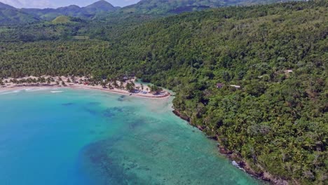 Drone-shot-of-Cano-Frio-beach-in-Las-Galeras,-Samana,-Dominican-Republic