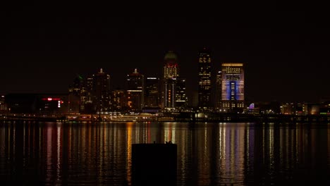 Louisville,-Kentucky-skyline-with-Ohio-River-at-night-stable-video