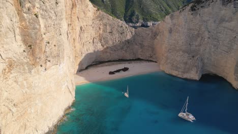 Aerial-view-of-the-beautiful-Navagio-beach-on-Zakynthos-island-in-Greece