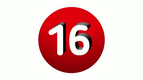 3D-Nummer-16,-Sechzehn-Zeichensymbol,-Animations-Motion-Grafiksymbol-Auf-Roter-Kugel-Auf-Weißem-Hintergrund,-Cartoon-Videonummer-Für-Videoelemente