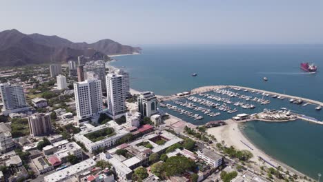 Santa-Marta-Marina-Aerial-Panorama,-Colombia