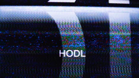 HODL-or-hold-rise-and-falls-as-it-grows-to-fill-dark-background-with-blue-purple-green-chromatic-glitching-noise