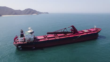 Aerial-view-of-Bulk-Carrier-Ship,-Cargo-Ship-in-Santa-Marta-Bay,-Colombia,-maritime-transport