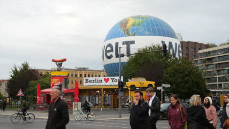 People-Passing-By-Air-Service-Berlin---Welt-Balloon-In-Berlin,-Germany