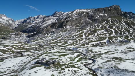 French-Pyrenees-Mountain-Range-Covered-in-White-Snow---Aerial-4k