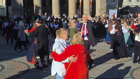 Happy-Norwegian-People-Dancing-in-Downtown-Oslo-Norway,-Celebration-of-Constitution-Day,-National-Holiday