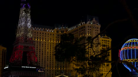 Nighttime-exterior-of-Paris-Las-Vegas-hotel-casino-and-resort-with-Eiffel-Tower-replica