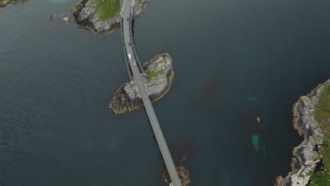 Aerial-view-over-cars-driving-along-the-Atlantic-Bridge-Road-in-Norway