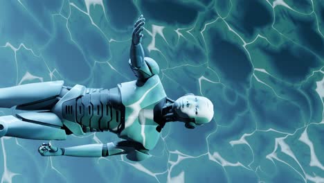 Prototipo-Humanoide-Robot-Cyborg-Que-Muestra-Su-Palma-Vacía-Con-La-Mano-Abierta-Con-Fondo-De-Textura-Líquida-En-Animación-De-Renderizado-3d-Vertical