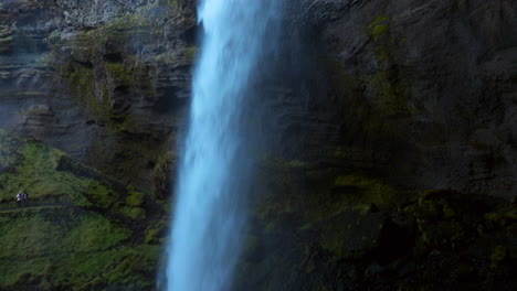 Kvernufoss-Waterfall---Water-Flowing-Down-On-Rugged-Cliffs-In-Iceland