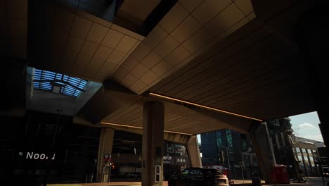 Floating-at-Amsterdam-Noord-metro-station-with-reflective-sunlight-watching-to-roof