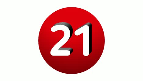 3D-Nummer-21,-Einundzwanzig-Zeichensymbol,-Animations-Motion-Grafiksymbol-Auf-Roter-Kugel-Auf-Weißem-Hintergrund,-Cartoon-Videonummer-Für-Videoelemente