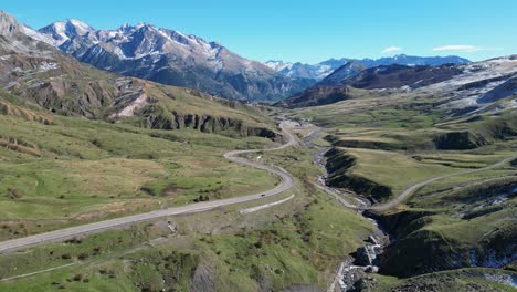 Scenic-Mountain-Road-in-Spanish-Pyrenees,-Spain---Aerial-4k