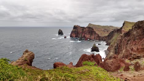 Scenic-Rocky-coastline-from-Ponta-de-São-Lourenço-in-Madeira-Island,-Slow-motion