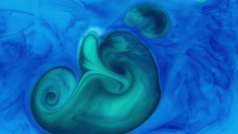 Turquoise-green-ink-swirls-spinning-around-cerulean-blue-oil-slick-pattern