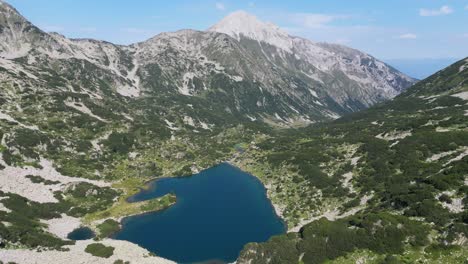 Pirin-National-Park-Mountain-Lake-and-Scenic-Nature-Landscape-in-Bulgaria---Aerial-4k