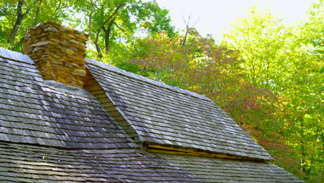 Dirty-old-wooden-shingles-on-a-log-cabin