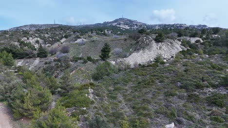 Aerial-view-of-Penteli-Mountain-in-Athens,-Greece-|-4K