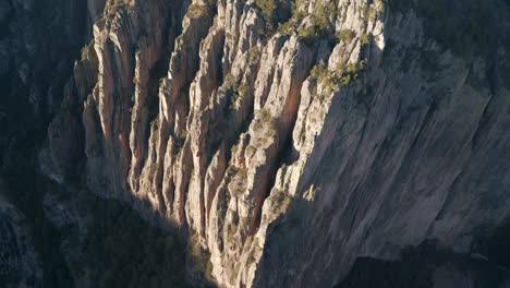 Aerial-drone-close-up-of-Copper-Canyon-Mexican-Hike-mountainous-rock-Sierra-Madre-Occidental,-travel-destination-at-latin-America,-Mexico-natural-wonder