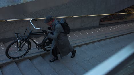 Public-Stairway-With-Bicycle-Ramps-In-Amsterdam,-Netherlands