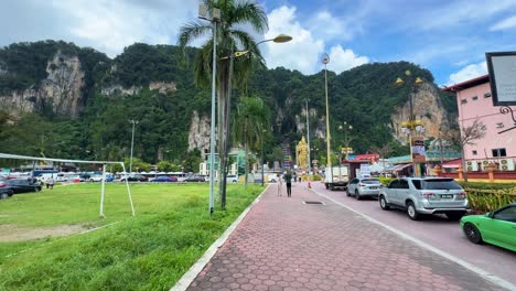 Walking-POV-in-Kuala-Lumpur-Malaysia-near-Batu-Caves-hindu-religious-temple