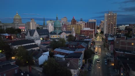 Downtown-Harrisburg,-PA-at-night