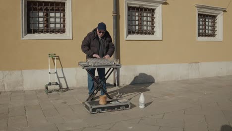 Venetian-glass-harpist-plays-street-music