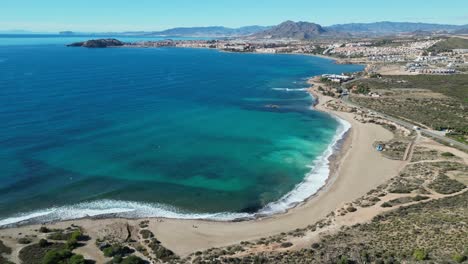 Mazarron-Beach-and-Coastline-in-Murcia,-Costa-Calida,-Spain---Aerial-4k-Circling