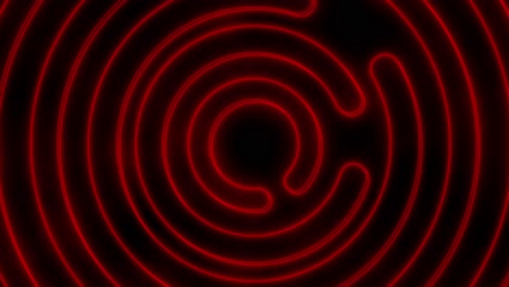Roter-Abstrakter-Animierter-Hintergrund-Mit-Rotierendem,-Flackerndem-Neonrotem-Labyrinth-Und-Konzentrischen-Geometrischen-Formen
