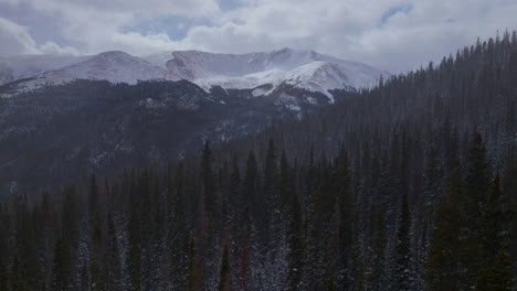 Berthoud-Berthod-Jones-Pass-Winter-Park-snowing-winter-Colorado-high-elevation-aerial-cinematic-drone-Rocky-Mountains-Peak-i70-scenic-landscape-view-HWY-80-roadside-national-forest-upward-motion
