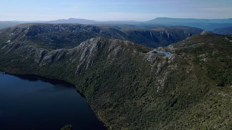 Aerial-view-of-hills-surrounding-lake