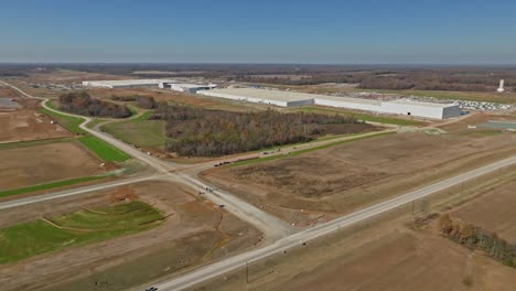 Aerial-footage-of-Ford's-BlueOval-City-construction-progress-in-Stanton,-Tennessee