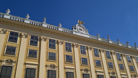 Exterior-of-Schönbrunn-Palace,-Summer-Residence-of-Royal-Habsburg-Rulers,-Vienna-Austria,-Close-Up