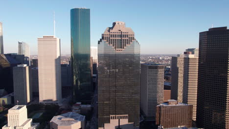 Houston-Texas-USA,-Aerial-View-of-Downtown-Skyline,-Skyscrapers-and-Towers-in-Financial-District