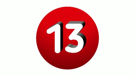 3D-Nummer-13,-Symbol-Für-Animations-Bewegungsgrafiken-Mit-Dreizehn-Zeichen-Auf-Roter-Kugel-Auf-Weißem-Hintergrund,-Cartoon-Videonummer-Für-Videoelemente