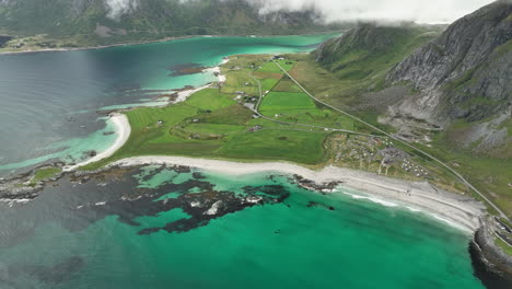 White-sand-beach-in-remote-Lofoten,-Norway