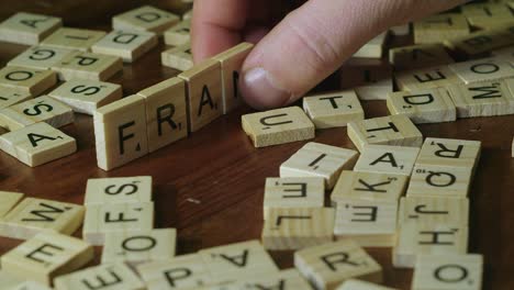 Small-wooden-letter-tiles-from-game-form-word-FRANCE-on-table-top